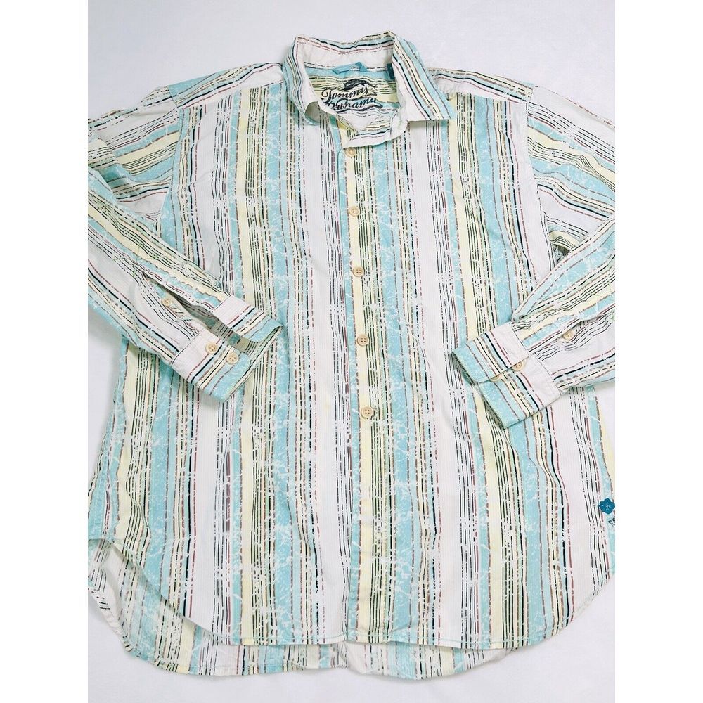 Tommy Bahama Shirt Men's XL Silk Blend Relax Button Down Long Sleeve Stripe 1288